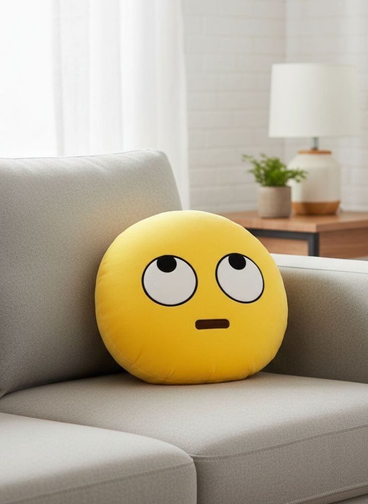 Premium Yellow Emoji Plush Cushion – Rolling Eyes Expression Smiley Face Pillow - Image 2